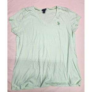 U.S. Polo Assn T-shirt Women Large Light Green V-Neck Short Sleeve Lightweight